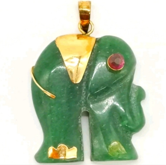 ELEPHANT PENDANT HEAD JADE YELLOW GOLD - Picture 10 of 10